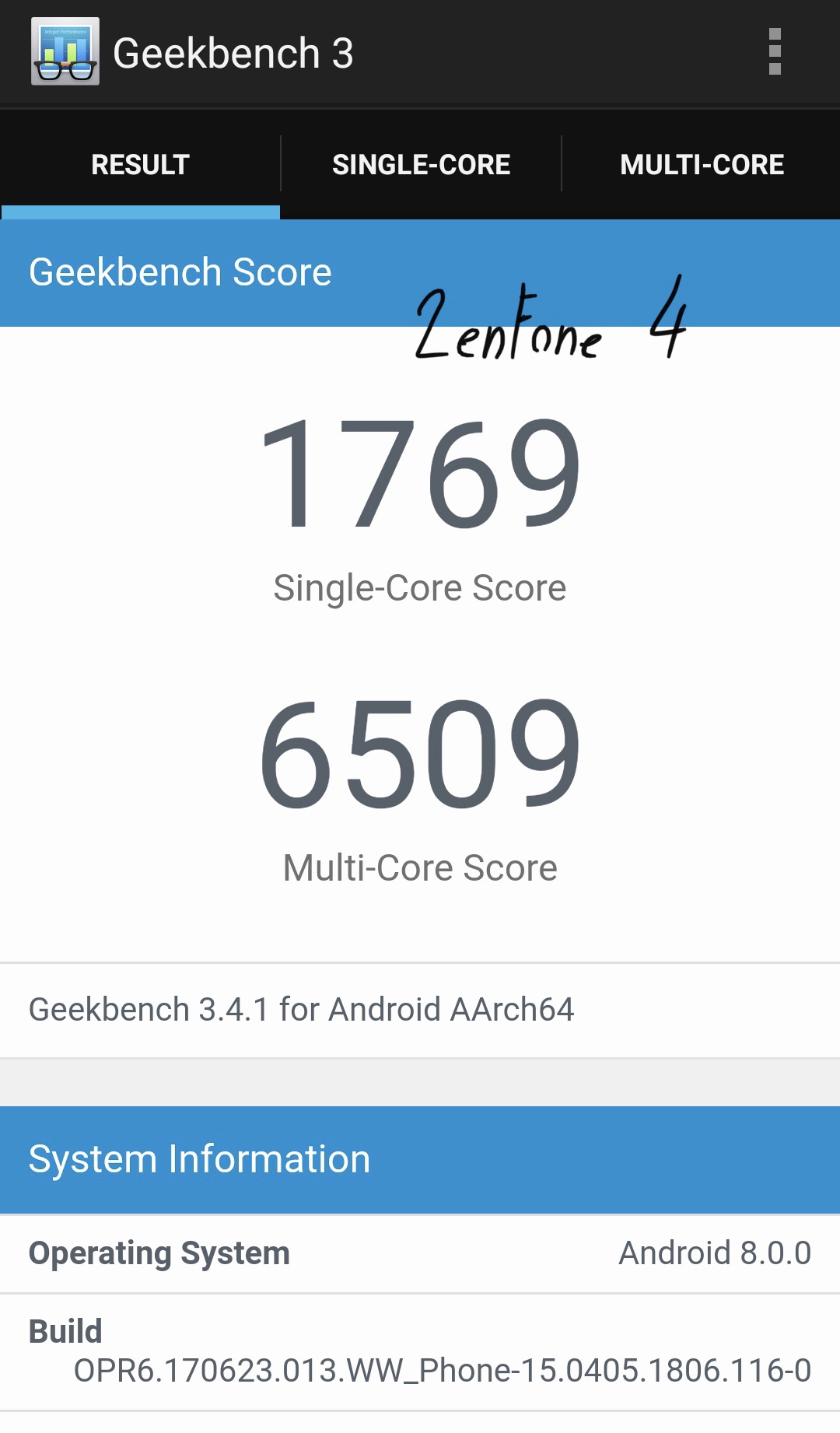 ZenFone4 geekbench3 ベンチマーク