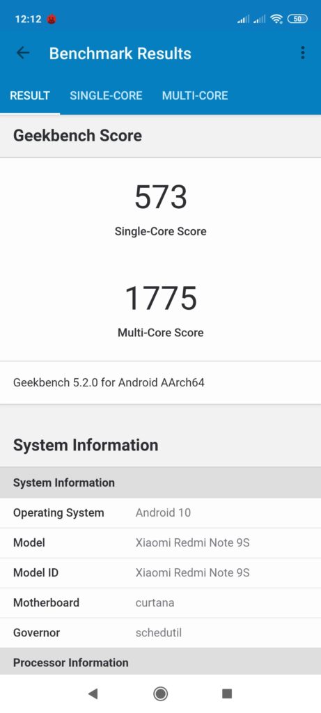 Xiaomi Redmi Note 9S Geekbench5